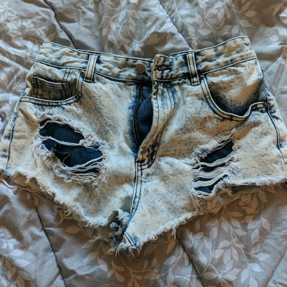 Distressed jean shorts